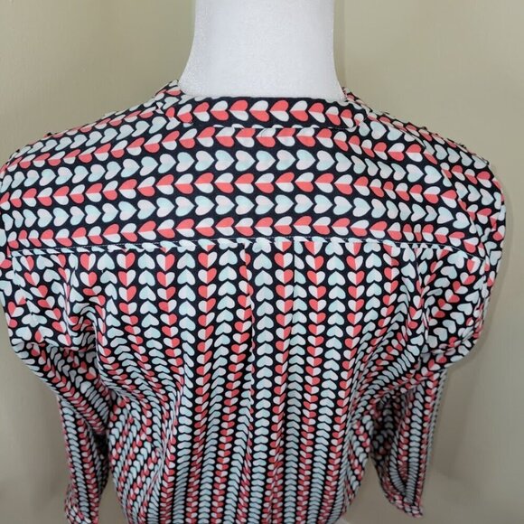 GAP V-Neck Blouse Red & Blue Hearts Pattern Long Sleeves Flowy Women's Size XS - Picture 10 of 14